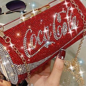Coca-Cola Rhinestoned Purse Bag largest sizes top of the stone is missing a litt